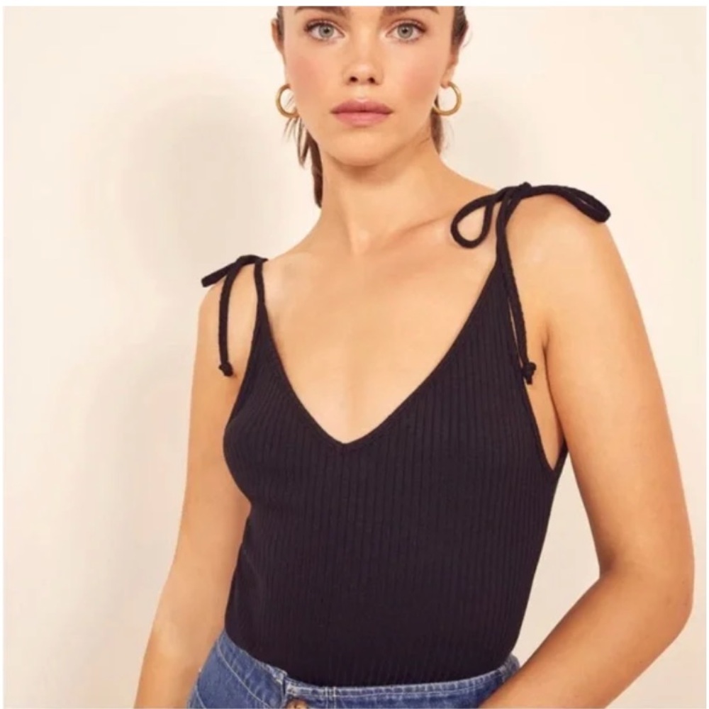Reformation rib tie knit black top SZ XS